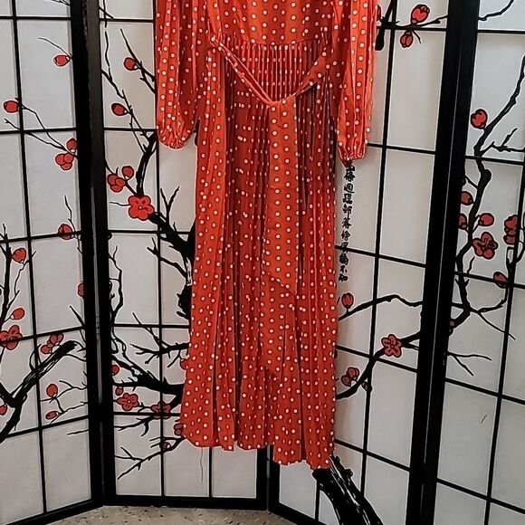 Eien Orange Polka Dot Full length Pleated Dress - Picture 3 of 12
